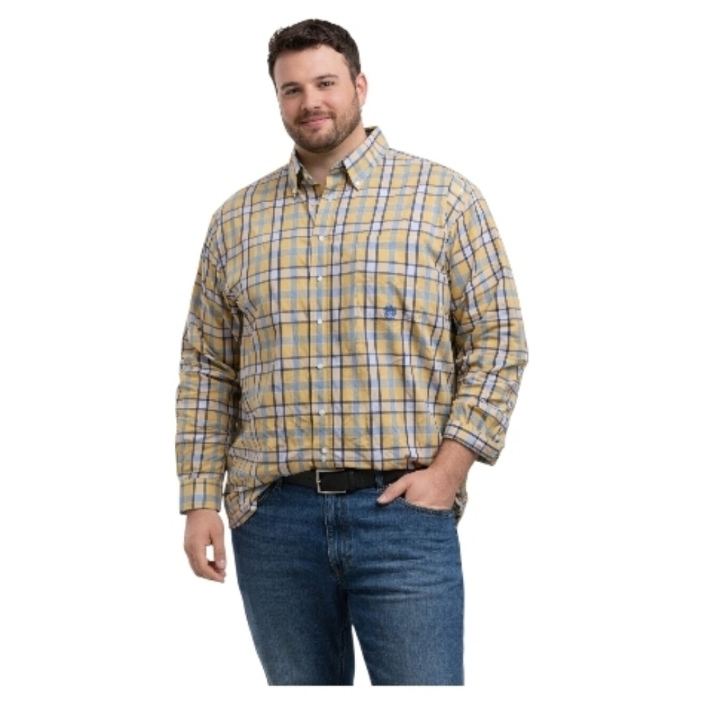 Cinch Royal Blue yellow plaid button down cotton Shirt western ranch rodeo xl